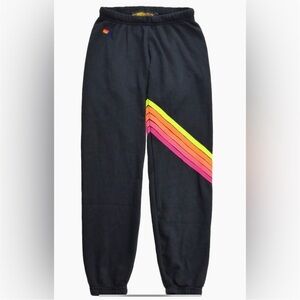 Aviator Nation Black Joggers with Rainbow Stripe